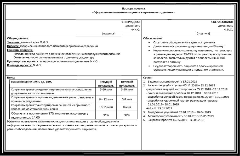 Паспорт проекта бережливая поликлиника пример оформления